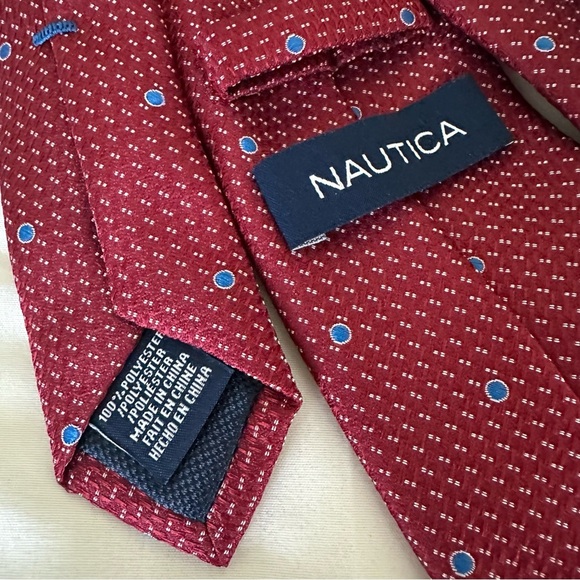 Nautica Burgundy Tie with Blue Dots - Picture 4 of 5